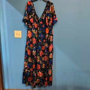 Chic Soul Orange and Red Ruffled Tiered Maxi Dress